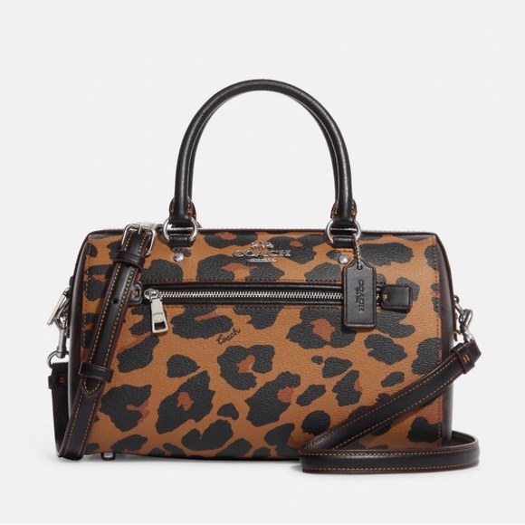 NWT💃Coach Rowan Satchel In Signature Canvas With Leopard Print - Picture 8 of 13